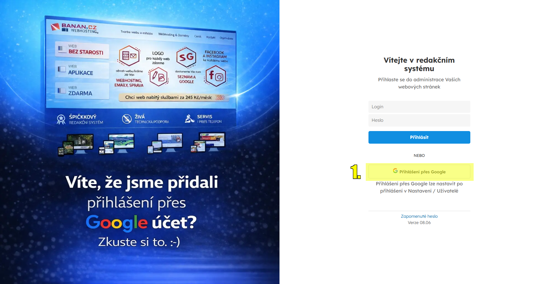 Přihlášení přes Google